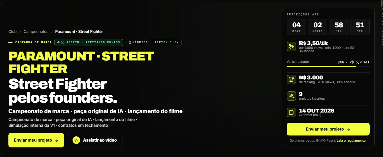Tela do campeonato Paramount · Street Fighter na plataforma