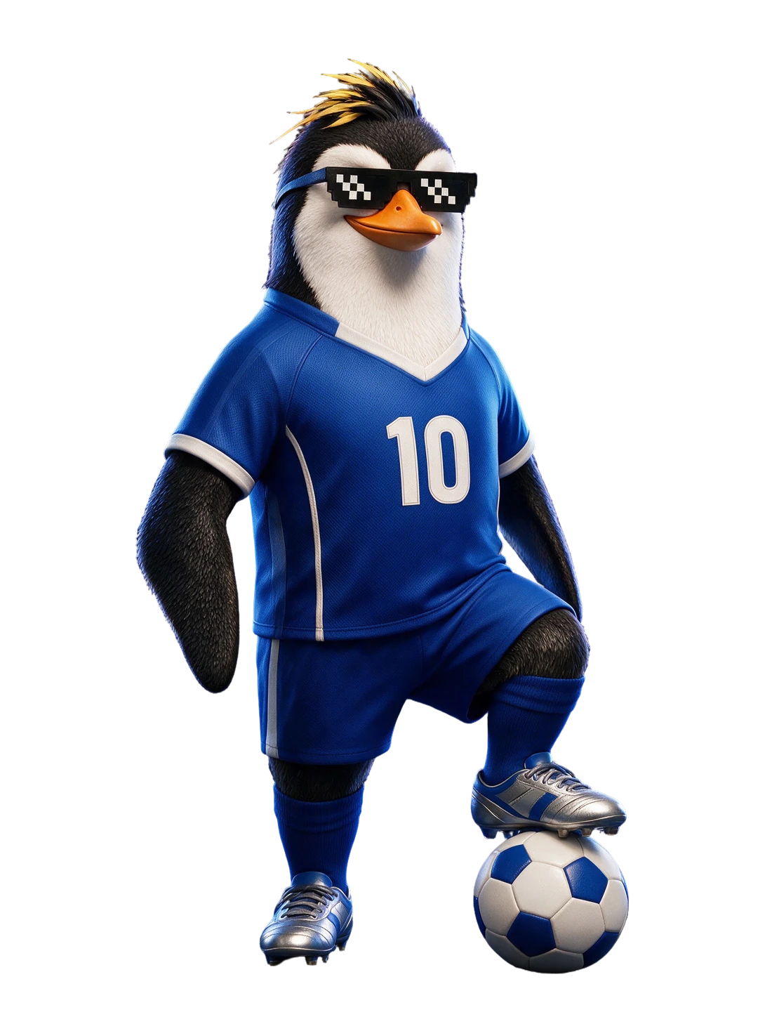 O camisa 10, pinguim NIMO com óculos pixelados